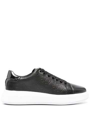 calvin klein monogram-embossed leather sneakers - black