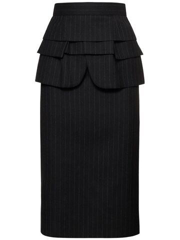 sacai pinstripe flannel midi skirt in black