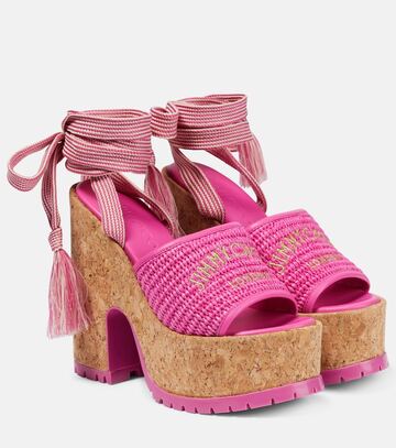 jimmy choo gal wedge 130 raffia platform sandals in pink
