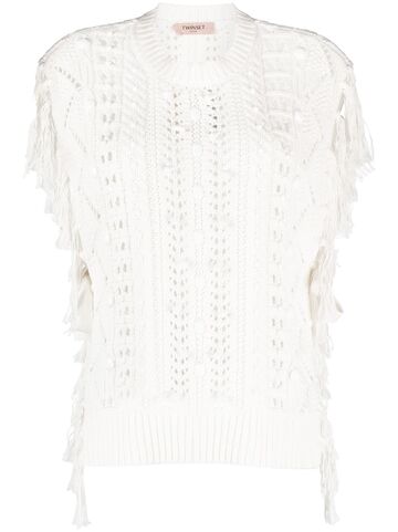 twinset fringed open-knit vest - white