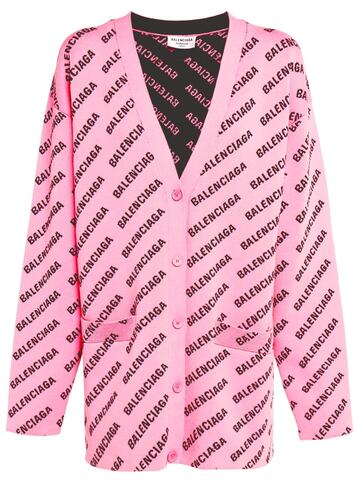 BALENCIAGA Mini Logo Cotton Blend Knit Cardigan in black / pink