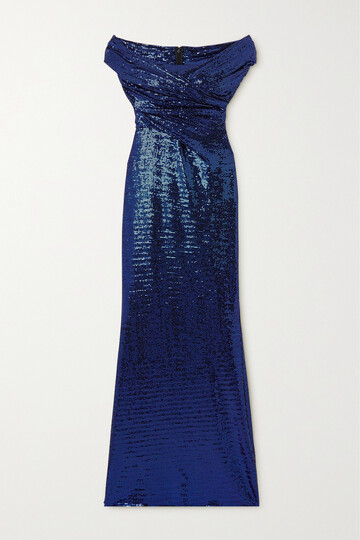 talbot runhof - off-the-shoulder sequined stretch-jersey gown - blue