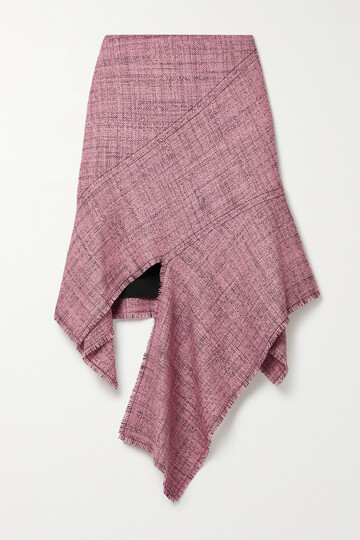 stella mccartney - + net sustain asymmetric paneled frayed wool-tweed skirt - pink