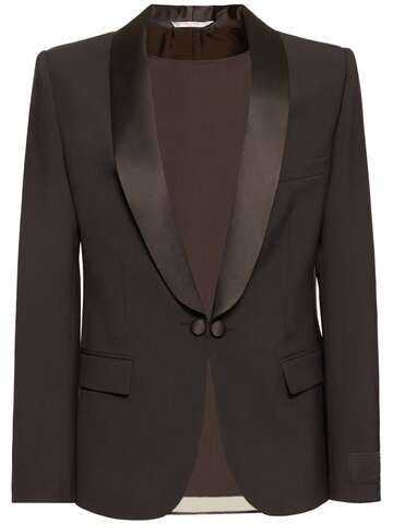 valentino wool tuxedo blazer w/ chiffon top in brown