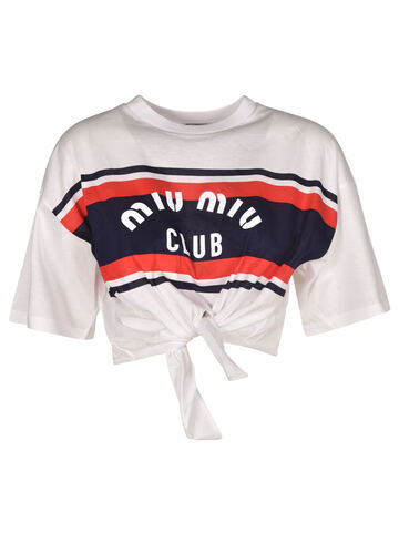 Miu Miu Stripe Logo Cropped T-shirt in white