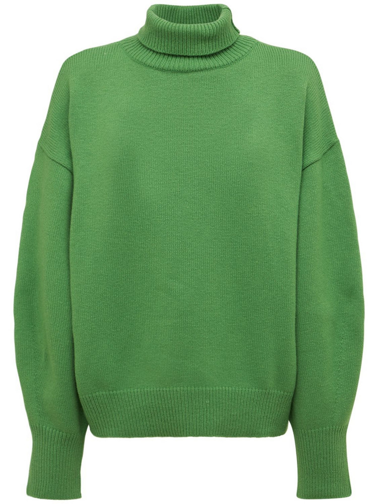 THE FRANKIE SHOP Joya Merino Wool Blend Roll Neck Sweater in green