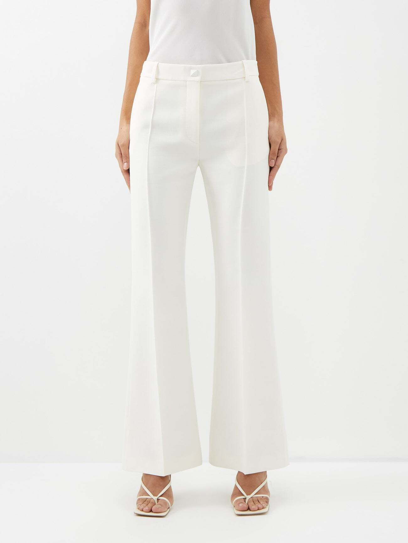 Valentino - Crepe Couture Wool-blend Flared Trousers - Womens - Ivory