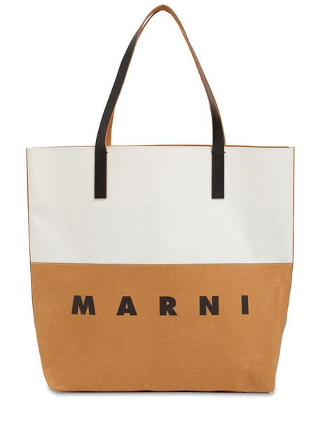MARNI Logo Cellulose & Leather Tote Bag in white