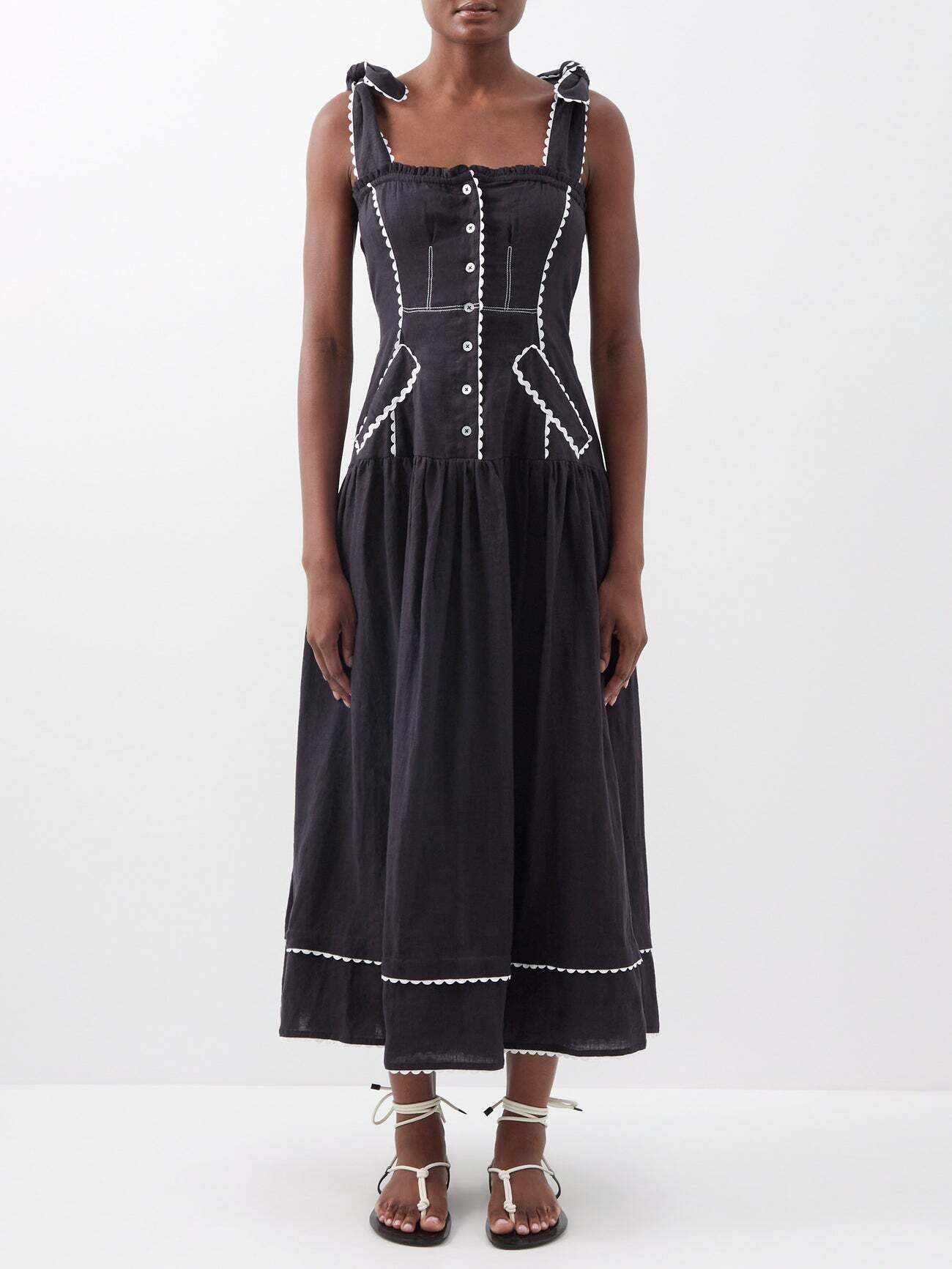 Wiggy Kit - Eve Ricrac-trim Linen-voile Dress - Womens - Black White