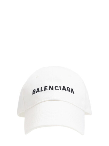 BALENCIAGA Logo Embroidered Cotton Baseball Hat in white
