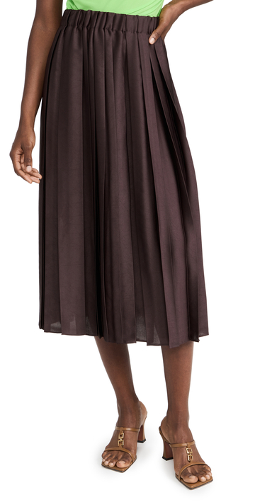 Tibi Feather Weight Pleated Pull On Skirt in brown