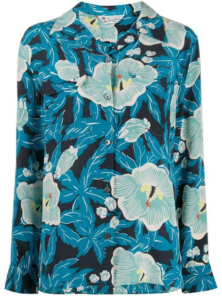 Equipment silk floral-print shirt in blue