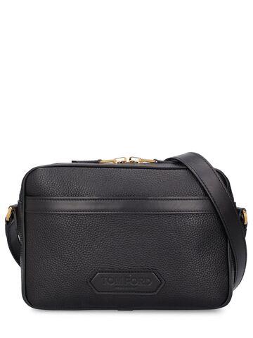 tom ford medium grain leather messenger bag in black