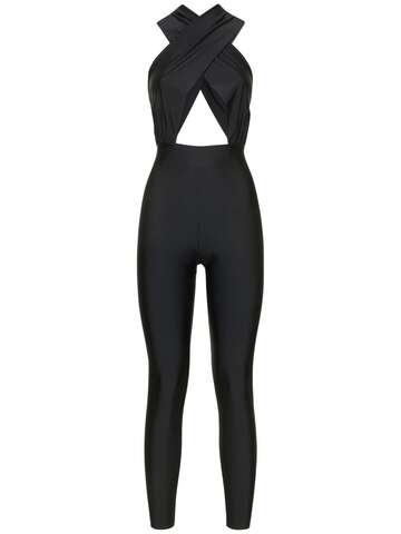 THE ANDAMANE Hola Shiny Stretch Lycra Jumpsuit in black