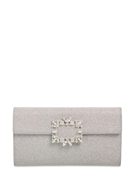 ROGER VIVIER Crystal Buckle Sparkle Envelope Clutch in silver