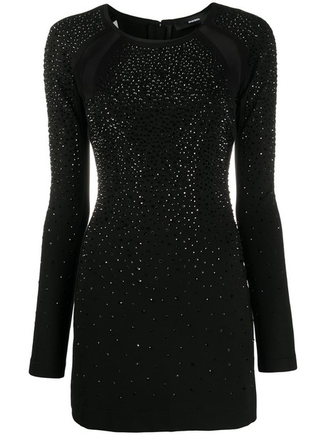 Diesel crystal-embellished fitted dress in black