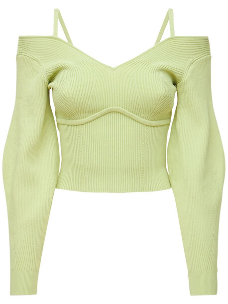SELF-PORTRAIT Off-the-shoulder Viscose Blend Knit Top in green