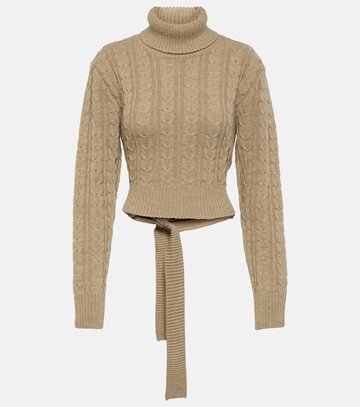 mm6 maison margiela cropped wool-blend sweater in beige