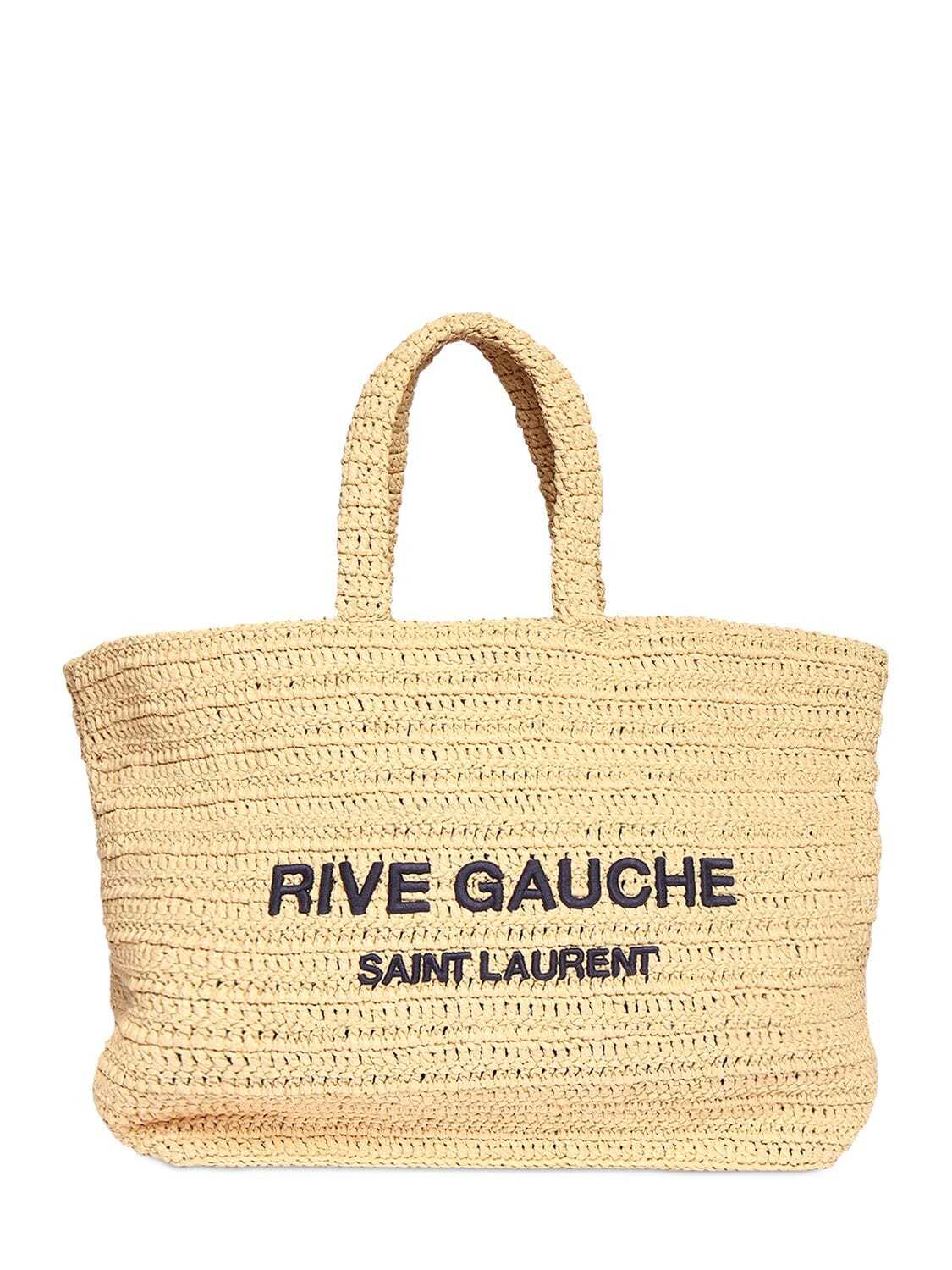 SAINT LAURENT Rive Gauche Printed Raffia Tote Bag