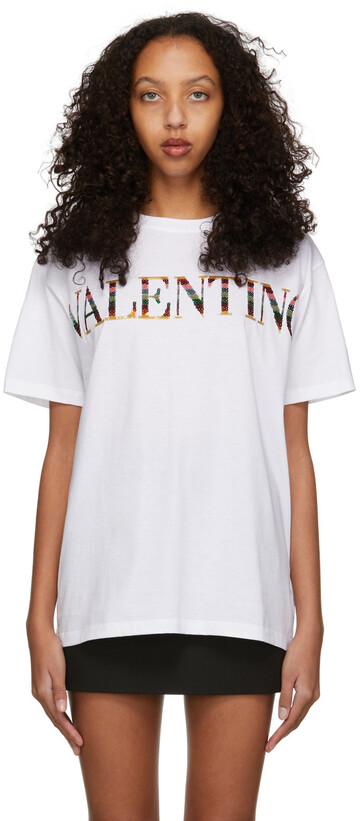 valentino white embroidered logo t-shirt in bianco