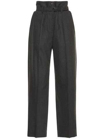 BRUNELLO CUCINELLI Pinstriped Wool Flannel Pants W/ Belt in grey / beige