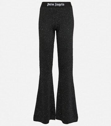 palm angels printed mid-rise flared pants in black