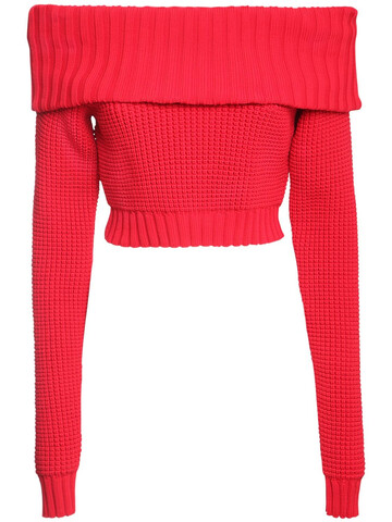 SUNNEI Off-the-shoulder Knit Crop Top in red