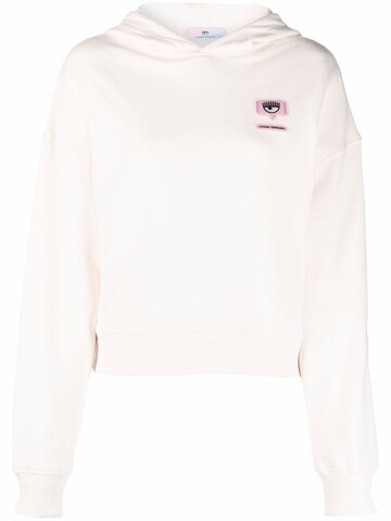 chiara ferragni logo-patch pullover hoodie - neutrals