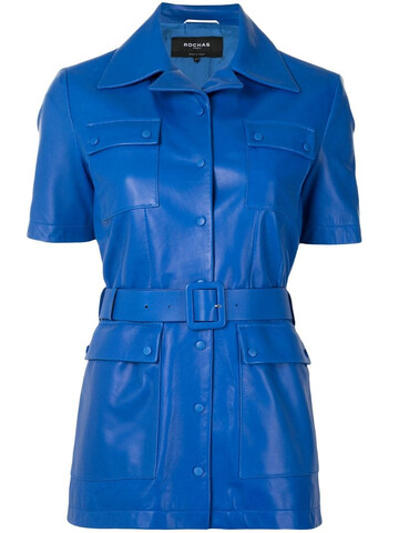Rochas short-sleeved leather jacket in blue