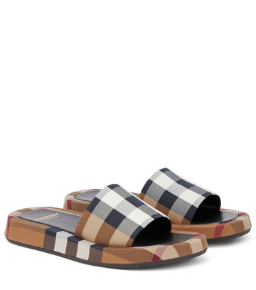 burberry checked cotton slides in brown