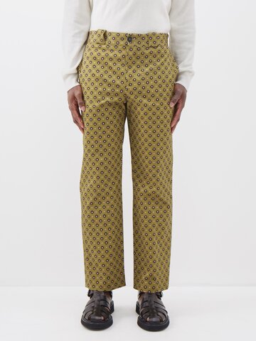 erdem - benedict floral-print cotton-garbardine trousers - mens - green multi