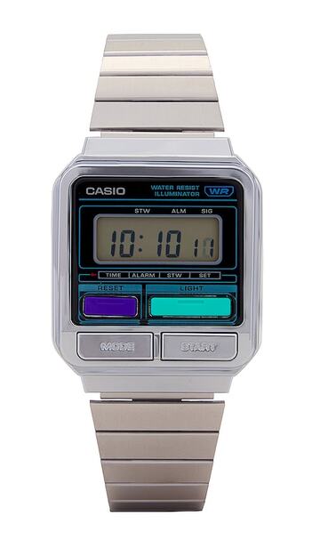 casio a120 series watch in metallic silver