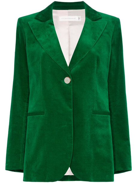Victoria Beckham single-breasted velvet blazer in green