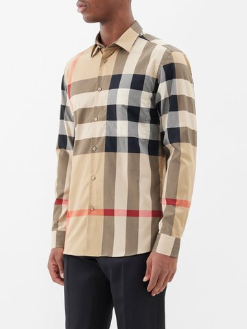 burberry - check cotton-twill shirt - mens - beige check