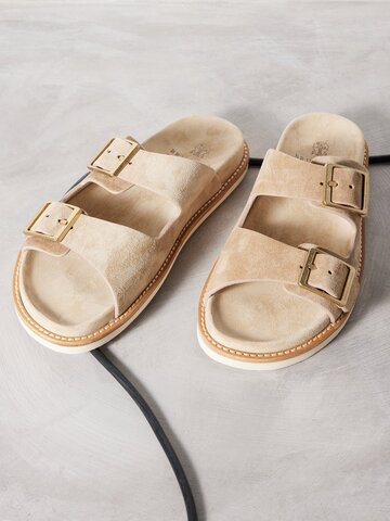 brunello cucinelli - buckled-strap suede sandals - mens - beige