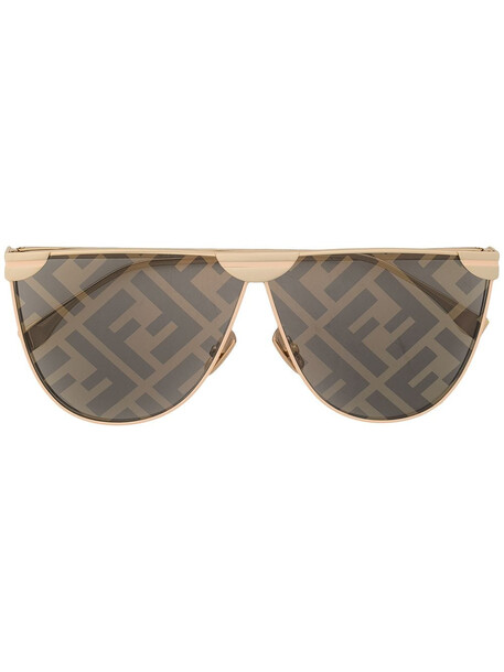Fendi Eyewear FF-print aviator-frame sunglasses - Brown