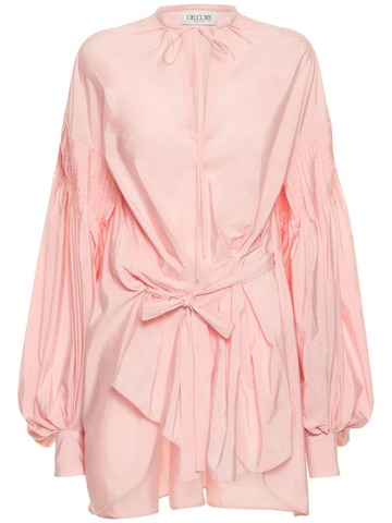 DEL CORE Belted Puff-sleeve Taffeta Shirt in pink