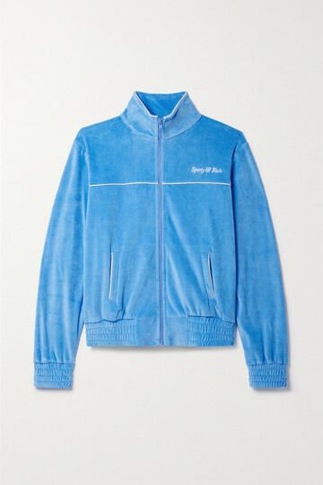 sporty & rich - embroidered cotton-velour track jacket - blue