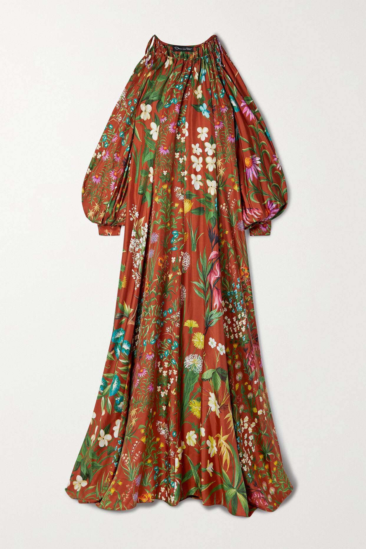 Oscar de la Renta - Cold-shoulder Floral-print Silk-twill Maxi Dress - Brown