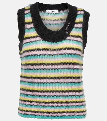 ganni sleeveless wool and mohair-striped sweater