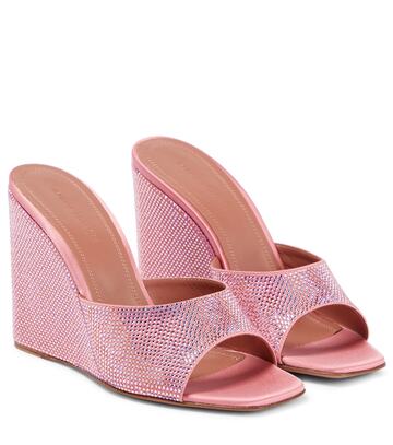Amina Muaddi Lupita embellished satin wedge sandals in pink