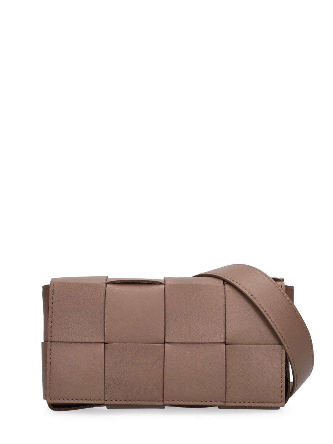 BOTTEGA VENETA Mini Intreccio Leather Belt Bag in taupe / grey