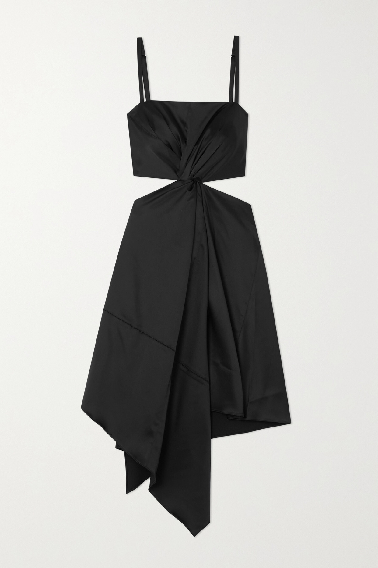 JW Anderson - Asymmetric Twist-front Cutout Satin Dress - Black