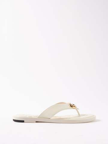 gucci - nadeline gg-logo leather flat sandals - womens - white