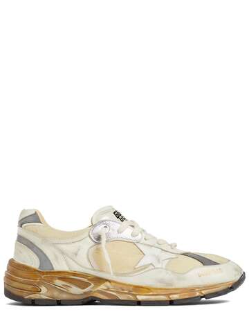 golden goose running dad leather & nylon sneakers in white / beige