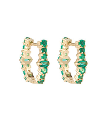 Ileana Makri Rivulet 18kt gold hoop earrings with emeralds in green