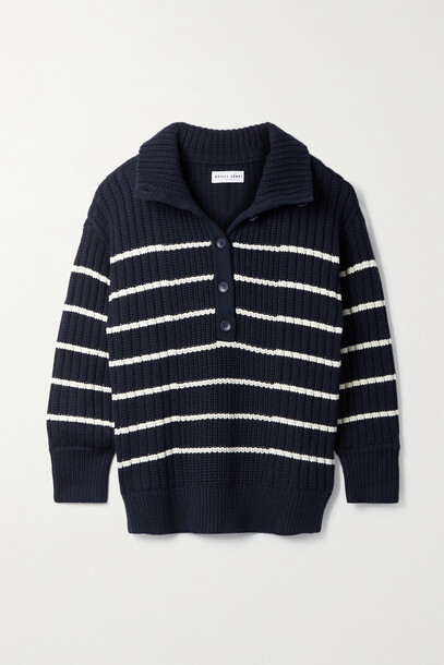 APIECE APART - Paloma Oversized Ribbed Striped Organic Cotton And Cashmere-blend Sweater - Blue