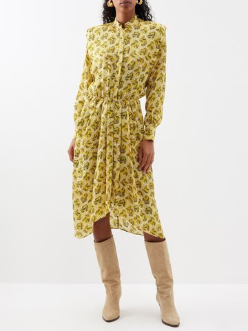 isabel marant - lokeya floral-print crepe midi dress - womens - yellow multi
