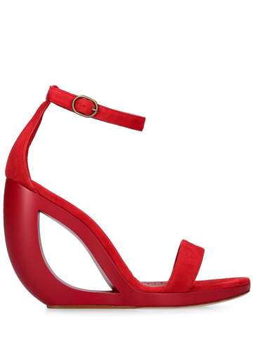 MANOLO BLAHNIK 105mm Rocar Suede Wedge Sandals in red