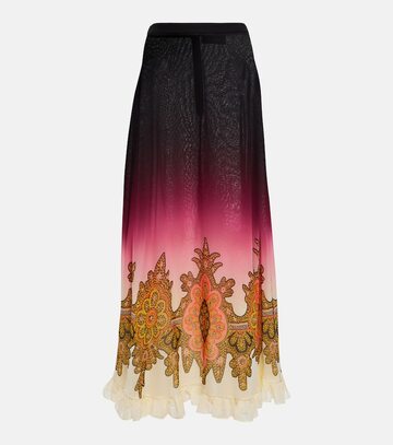 etro printed silk maxi skirt in red